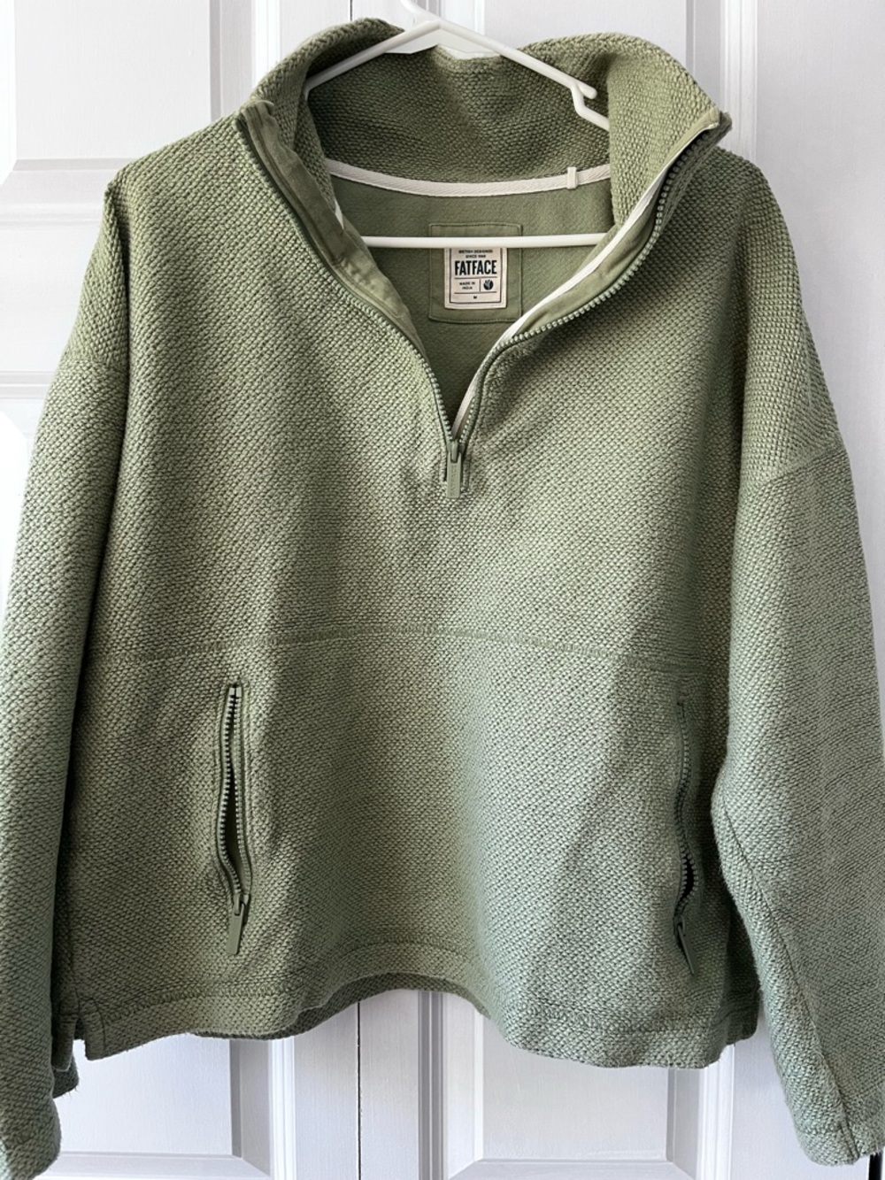 FatFace Sage Green Quarter-Zip Sweater